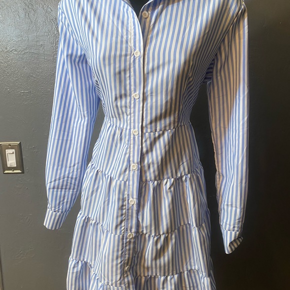 NO LABEL-Blue and White Striped Button Down Dress - Picture 8 of 16